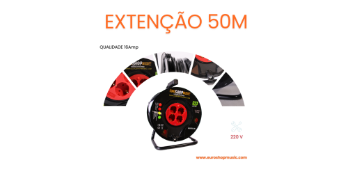 Extensão elétrica, 50m, 3*1,5mm, com enrolador, 4 tomadas